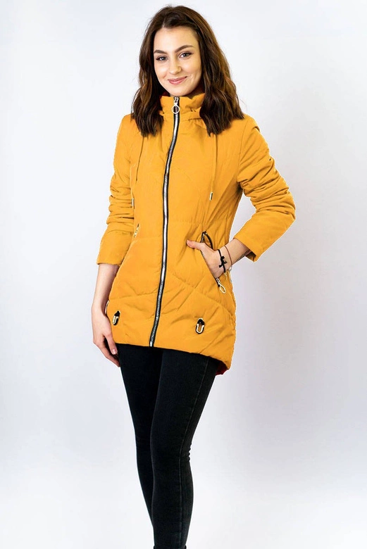 CIENKA KURTKA DAMSKA Z ASYMETRYCZNYM DOŁEM ŻÓŁTA (B9531)