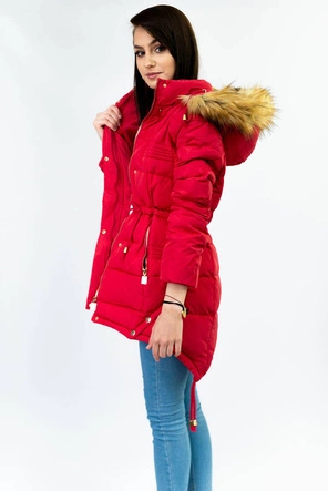 PIKOWANA KURTKA DAMSKA ZIMOWA Z KAPTUREM CZERWONA (3605W)