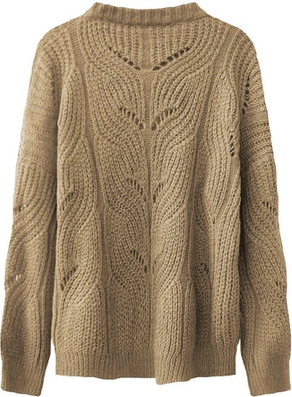 MIĘKKI AŻUROWY SWETER JASNOBRĄZOWY (495ART)