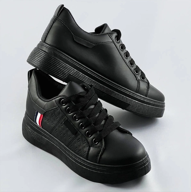 DAMSKIE SNEAKERSY SZNUROWANE CZARNE (C1029)