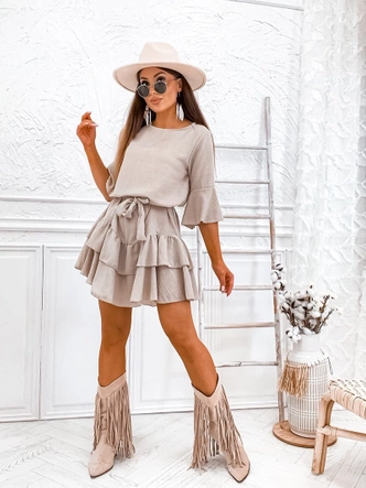 Bawełniana sukienka z falbanami beżowa (8292)