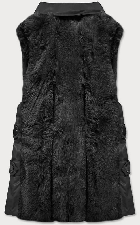 Elegancka kamizelka ekoskóra i futro czarna (br9592-101)
