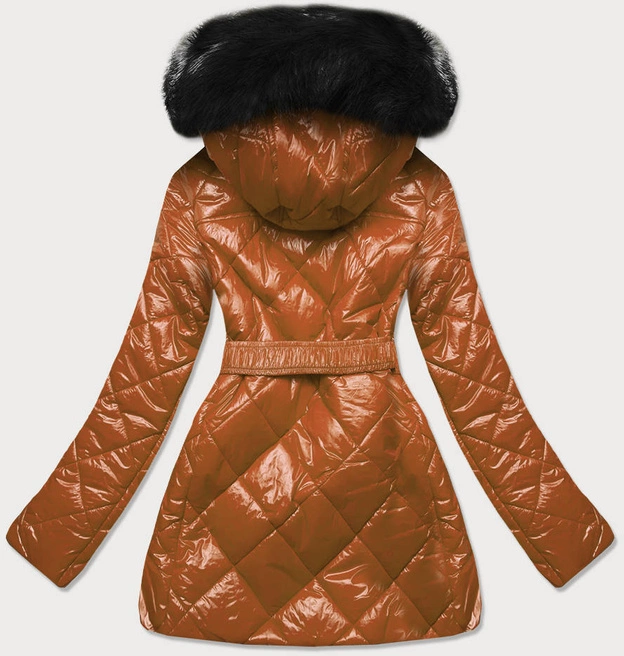 Błyszcząca kurtka zimowa na misiu karmel (w756)