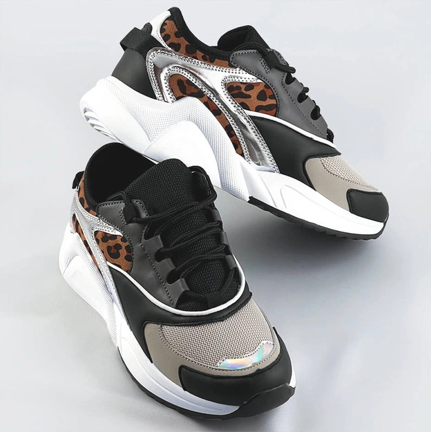 SZNUROWANE SNEAKERSY Z KOLOROWYMI WSTAWKAMI PANTERKA (6346)