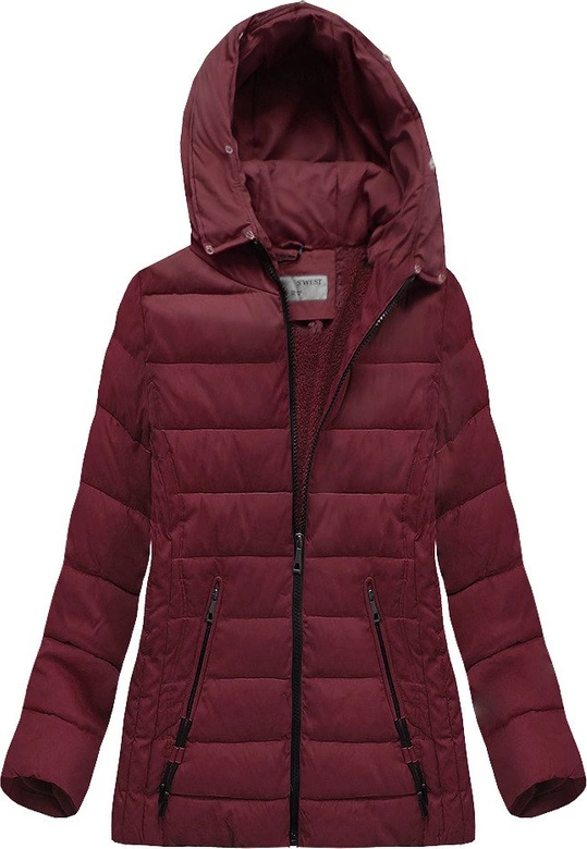 PIKOWANA KURTKA Z KAPTUREM BORDOWA (R9505)