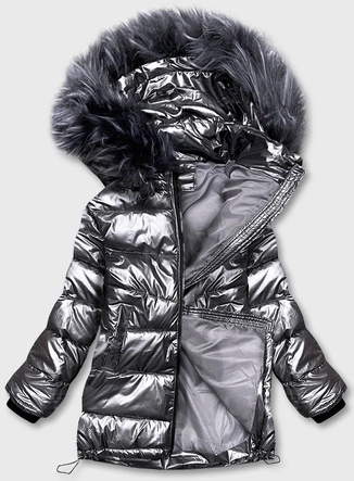 BŁYSZCZĄCA KURTKA DAMSKA ZIMOWA SZARA (HS-809)