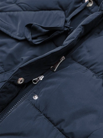 Długa kurtka zimowa z futrzanym kołnierzem granatowa (j9-071)