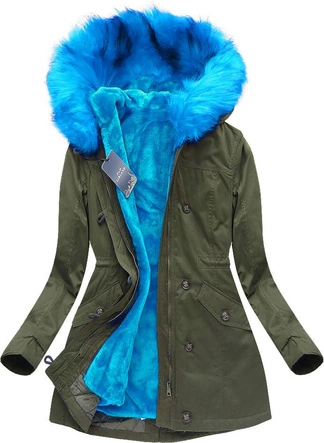 BAWEŁNIANA PARKA Z PODPINKĄ KHAKI-NIEBIESKA (7596)