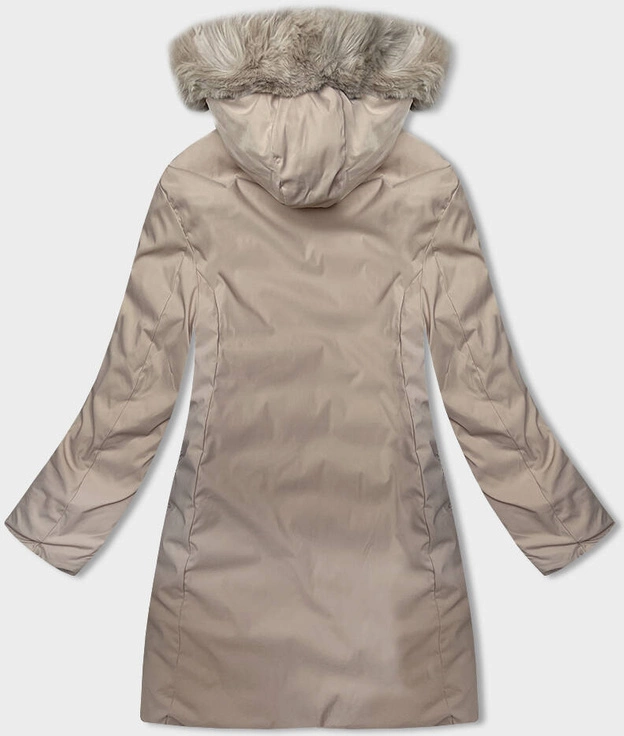 Zimowa dwustronna kurtka damska z kapturem khaki-beż (B8202-11046)