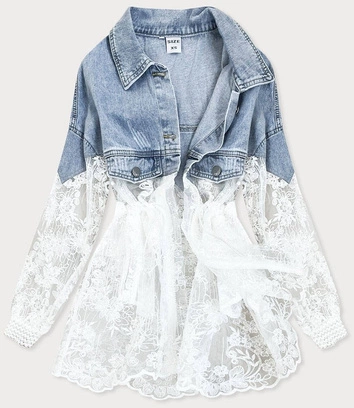 KURTKA DAMSKA Z ŁĄCZONYCH MATERIAŁÓW JEANS/BIAŁA (5833K)