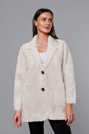 Krótka wełniana narzutka alpaka beżowa (7108-1)