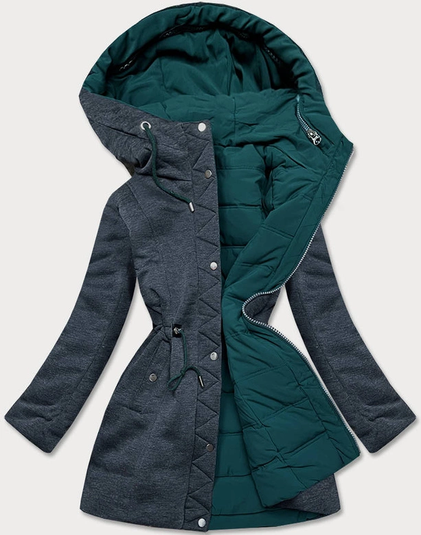 CIEPŁA DWUSTRONNA KURTKA DAMSKA ZIMOWA ZIELONO-GRAFITOWA (M-21315)