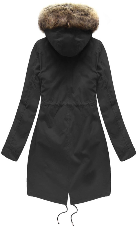 Zimowa damska parka z podpinką i kapturem czarna (7626BIG)