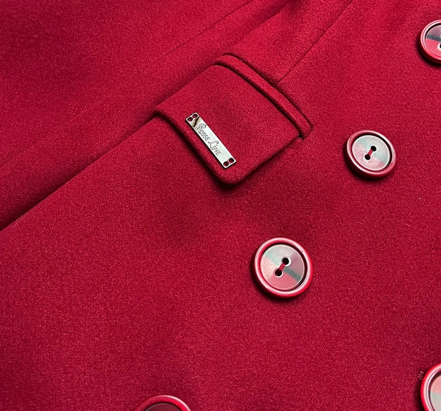 KLASYCZNY DAMSKI PŁASZCZ NA GUZIKI BORDOWY (2713)