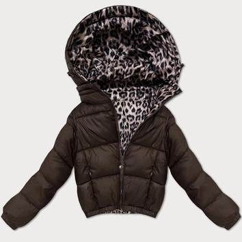 Dwustronna krótka kurtka damska Minority czekoladowa panterka (M6-6001-103)