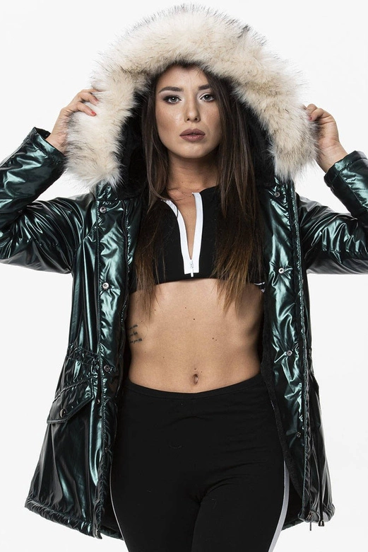 DAMSKA BŁYSZCZĄCA KURTKA PRZEJŚCIOWA ZIELONA (19143)