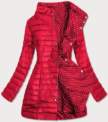 DWUSTRONNA KURTKA DAMSKA CZERWONA-GROSZKI (20033)
