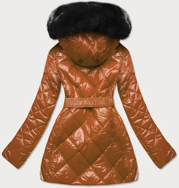 Błyszcząca kurtka zimowa na misiu karmel (w756)