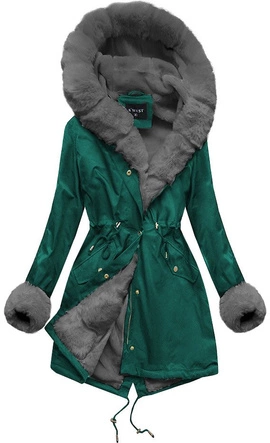 ZIMOWA DAMSKA PARKA Z FUTERKIEM ZIELONO-SZARA (B500)