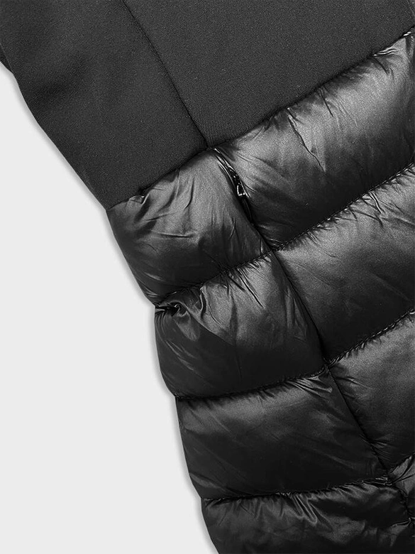 Pikowana zimowa kurtka damska z łączonych materiałów czarna (YP-20103-1)