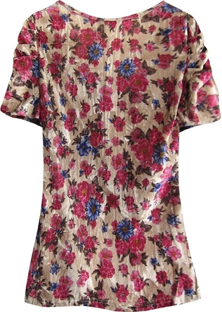 WELUROWA BLUZKA W KWIATY ZŁOTO-AMARANTOWA (3682/7)