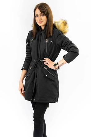CIEPŁA DAMSKA ZIMOWA PARKA Z PODPINKĄ CZARNA (W168)