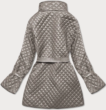 Pikowana kurtka damska z paskiem cappuccino (7262)