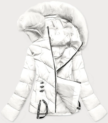 DAMSKA KRÓTKA KURTKA ZIMOWA Z KAPTUREM BIAŁA (H1021-82)