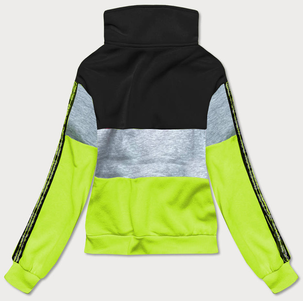 Bluza sportowa damska z rozpinaną stójką czarno-zielona (26019)