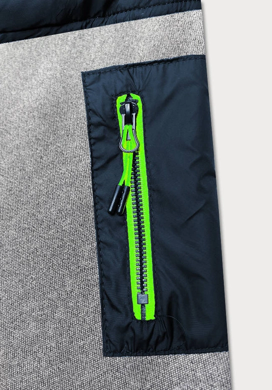 Kurtka męska z neonowymi zamkami granat-szary (8M907-215)