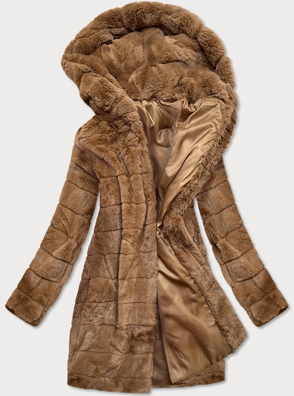 KURTKA DAMSKA FUTRO Z KAPTUREM BRĄZOWA (BR9746-12)