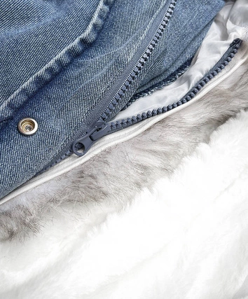 Damska kurtka jeansowa z futrzanym kołnierzem niebieski/biały (br9585-50026)