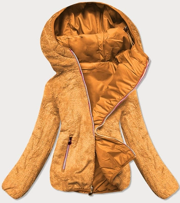 Krótka damska kurtka 2 w 1 musztardowa (h1029-37)