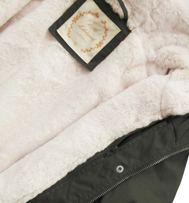 Zimowa damska parka z podpinką i kapturem army (7626)