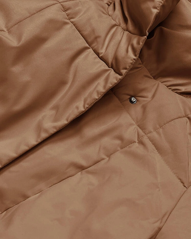 Zimowy płaszcz damski z paskiem ciemny beż (2M-061)