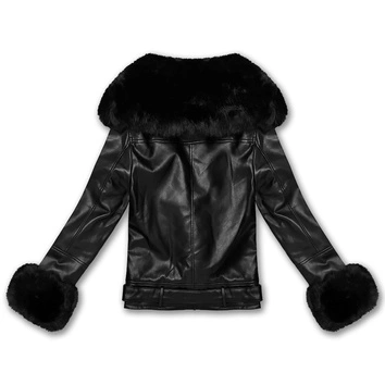 Damska ramoneska z futrzanym kołnierzem czarna (61M8507-392A)