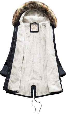 Kurtka damska typu parka na misiu z kapturem granatowa (7602BIG)