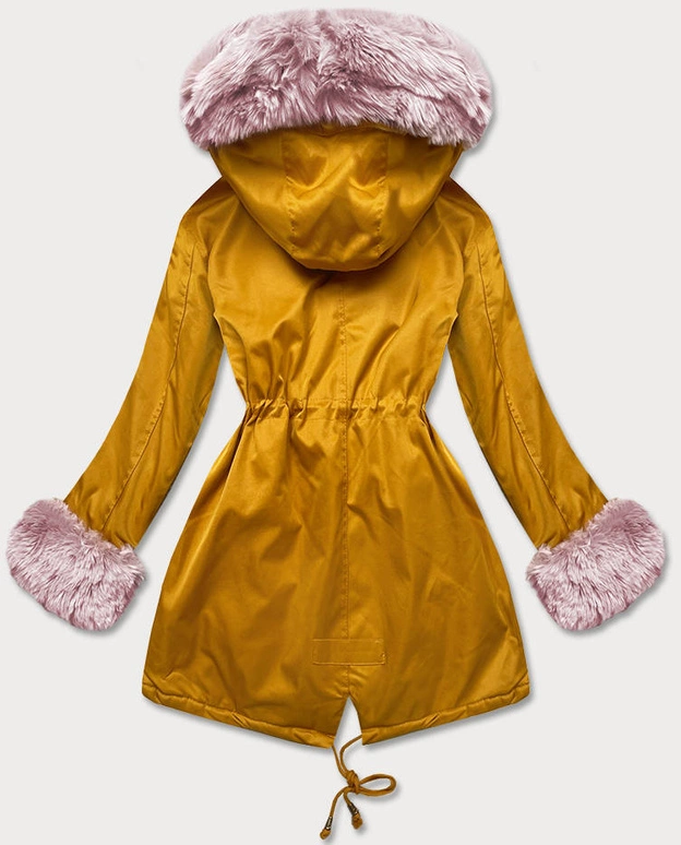 DAMSKA KURTKA PARKA NA FUTERKU MUSZTARDOWA (WM888)