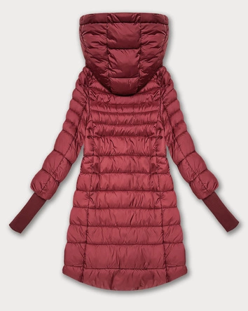 Przejściowa kurtka damska z dzianinowymi ściągaczami koralowa (1828)