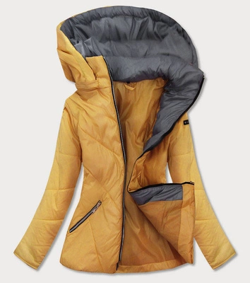 PIKOWANA DAMSKA KURTKA Z KAPTUREM ŻÓŁTA (B9552BIG)