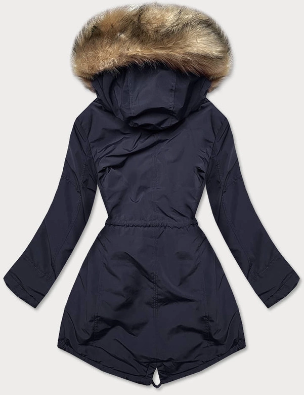 Zimowa parka damska na futerku granatowa (can-578)