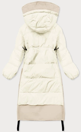 Długa kurtka zimowa z łączonych materiałów ecru (jin-210)