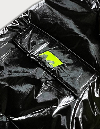 Błyszczący bezrękawnik damski oversize czarny-neon (JIN222)