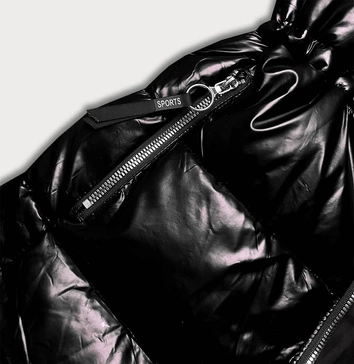 Metaliczna kurtka damska czarna (b8029-1)