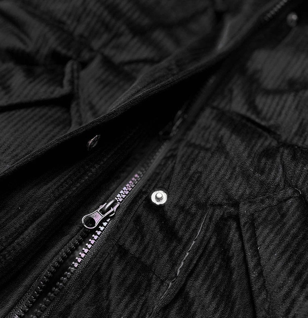 Sztruksowa zimowa kurtka damska z kapturem czarna (7764)