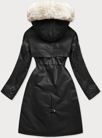 ZIMOWA DAMSKA PARKA BAWEŁNIANA CZARNA-ECRU (FM2103-B11)