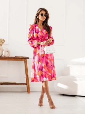 Sukienka z kopertowym dekoltem fuksja (8202)