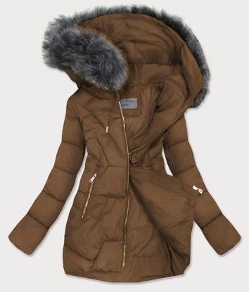 PIKOWANA KURTKA DAMSKA ZIMOWA BRĄZOWA (B9527)