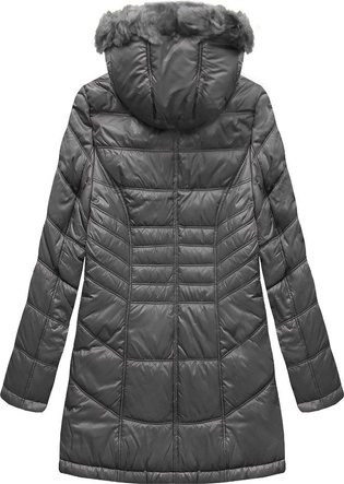 PIKOWANA DAMSKA KURTKA ZIMOWA Z KAPTUREM CIEMNOSZARA (B2617-30)