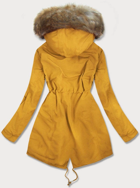 DAMSKA PARKA ZIMOWA NA MISIU ŻÓŁTA (W378BIG)